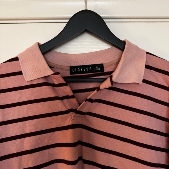 Lioness pink and burgundy striped knit long sleeve rugby shirt, size M - Picture 3 of 4